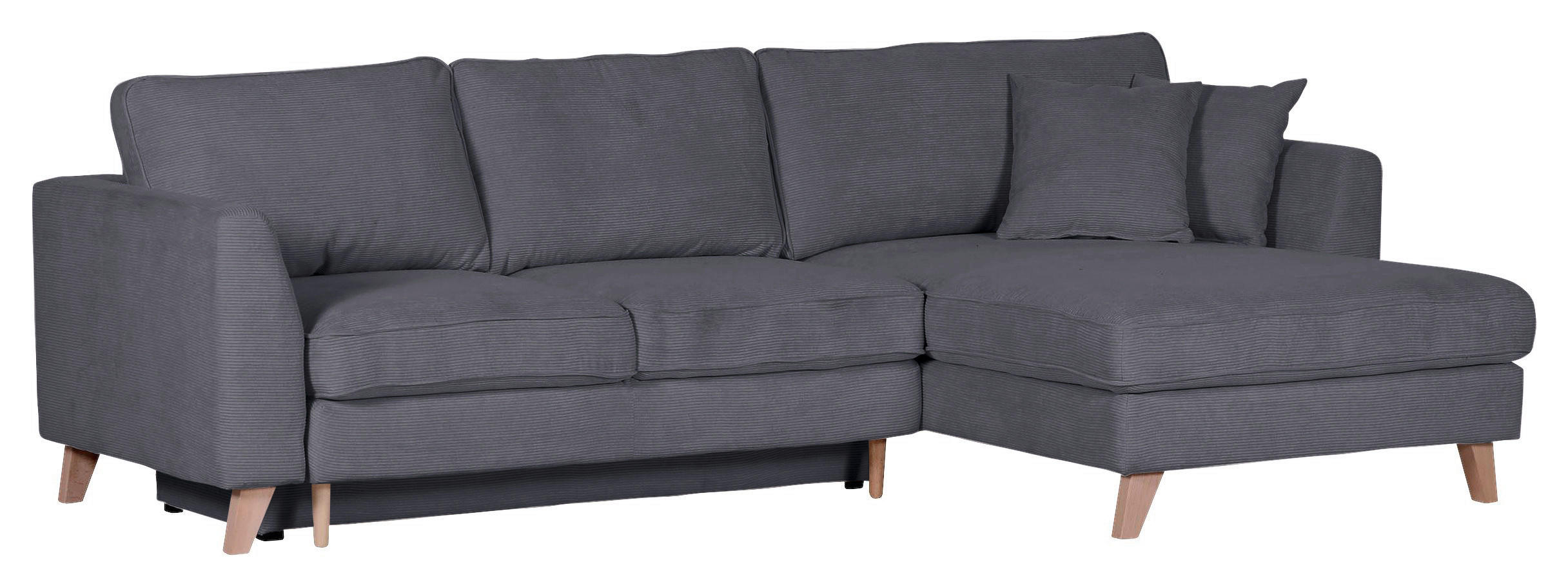 ECKSOFA Dunkelgrau Cord  - Dunkelgrau/Buchefarben, Design, Holz/Textil (271/165cm) - Carryhome