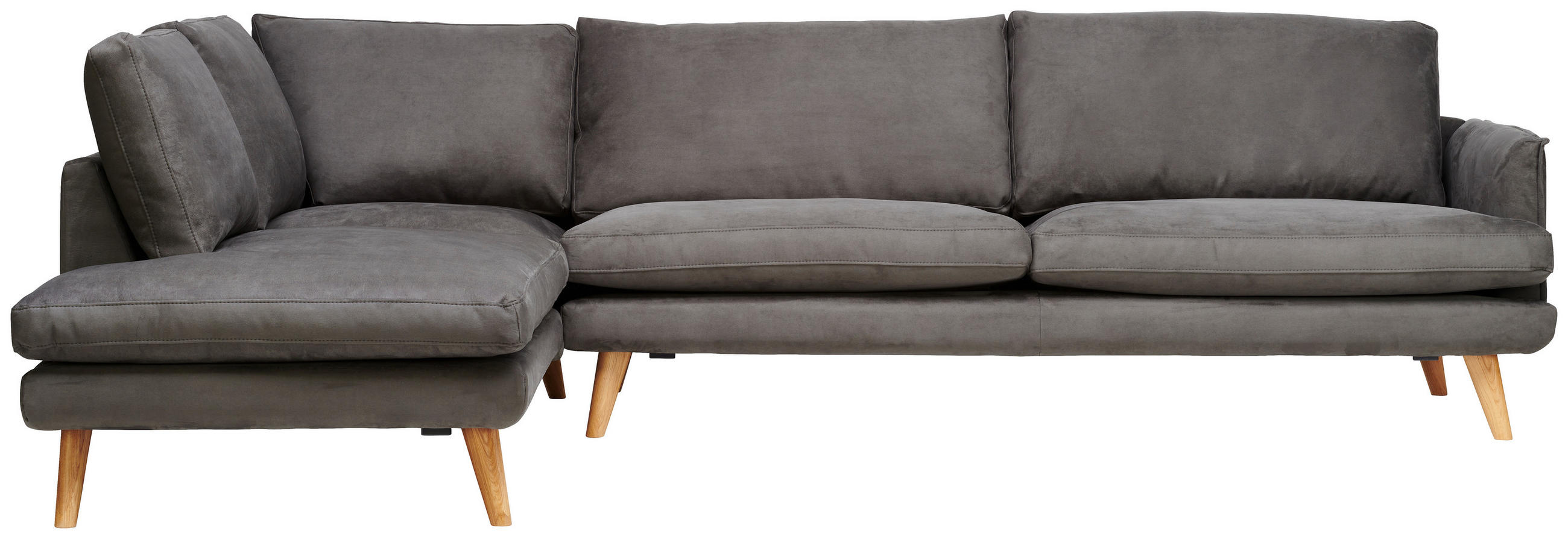 ECKSOFA in Lederlook Grau  - Eichefarben/Grau, Design, Holz/Textil (200/300cm) - Livetastic