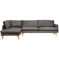 ECKSOFA in Lederlook Grau  - Eichefarben/Grau, Design, Holz/Textil (200/300cm) - Livetastic