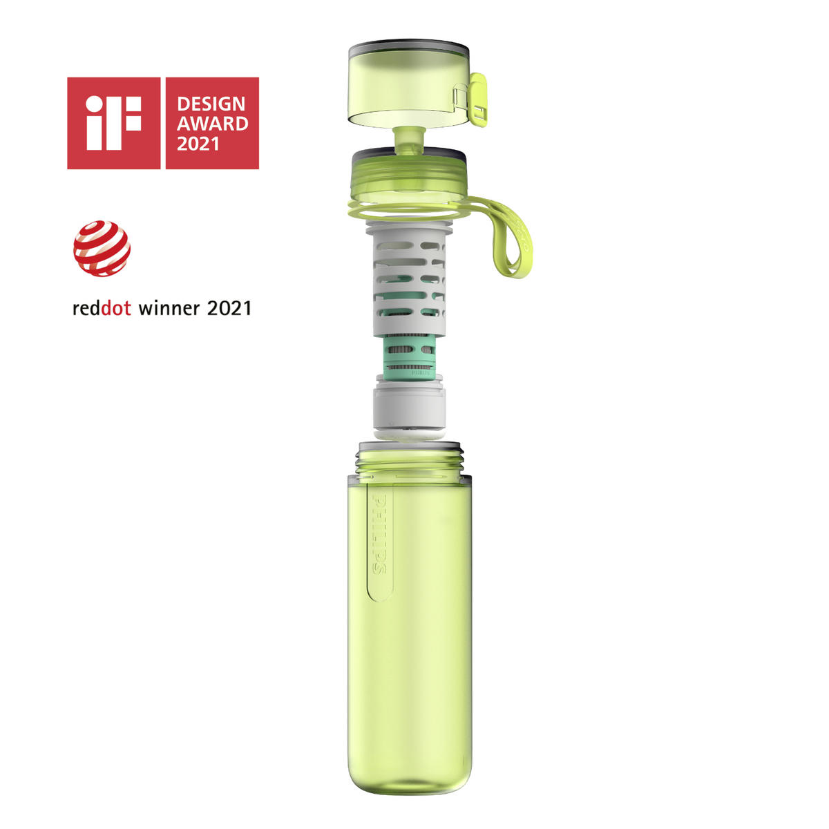 Wasserflasche mit Filter   - Limette, Basics, Kunststoff (7,5/7,5/21,2cm) - Philips