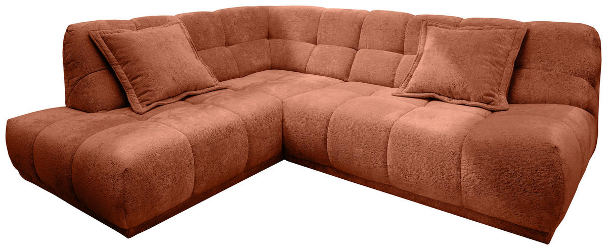 ECKSOFA ITALIA in Chenille Rostfarben  203/254 cm  - Rostfarben/Schwarz, MODERN, Kunststoff/Textil (203/254cm) - Livetastic