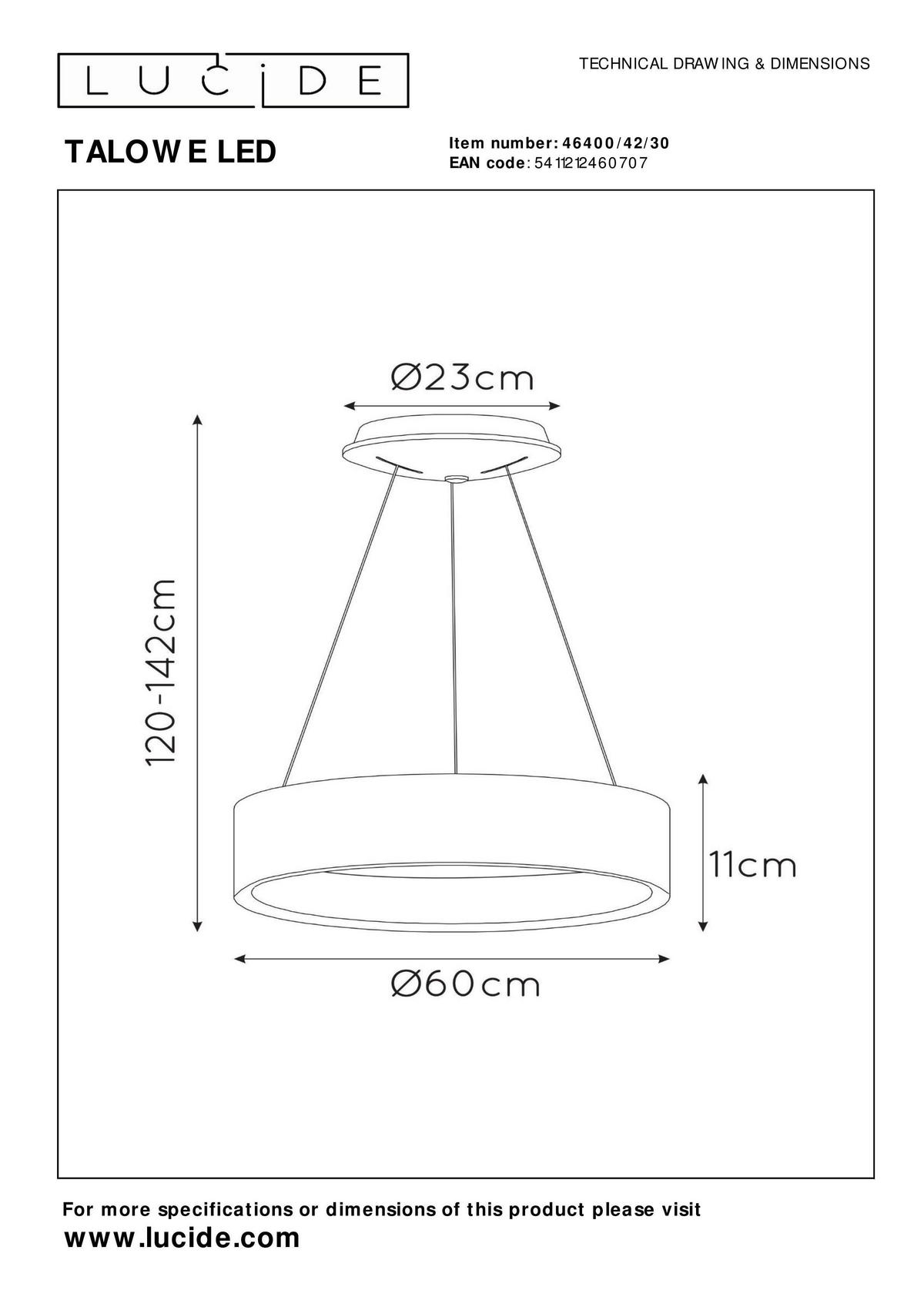 LED-HÄNGELEUCHTE Talowe Led 60/60/142 cm   - Schwarz, Design, Metall (60/60/142cm) - Lucide