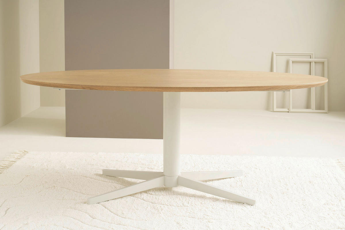 ESSTISCH 200/100/76 cm Echtholz  Metall, Holzwerkstoff in verschiedenen Größen erhältlich oval Eichefarben  - Eichefarben/Schwarz, MODERN, Holzwerkstoff/Metall (200/100/76cm) - Schöner Wohnen
