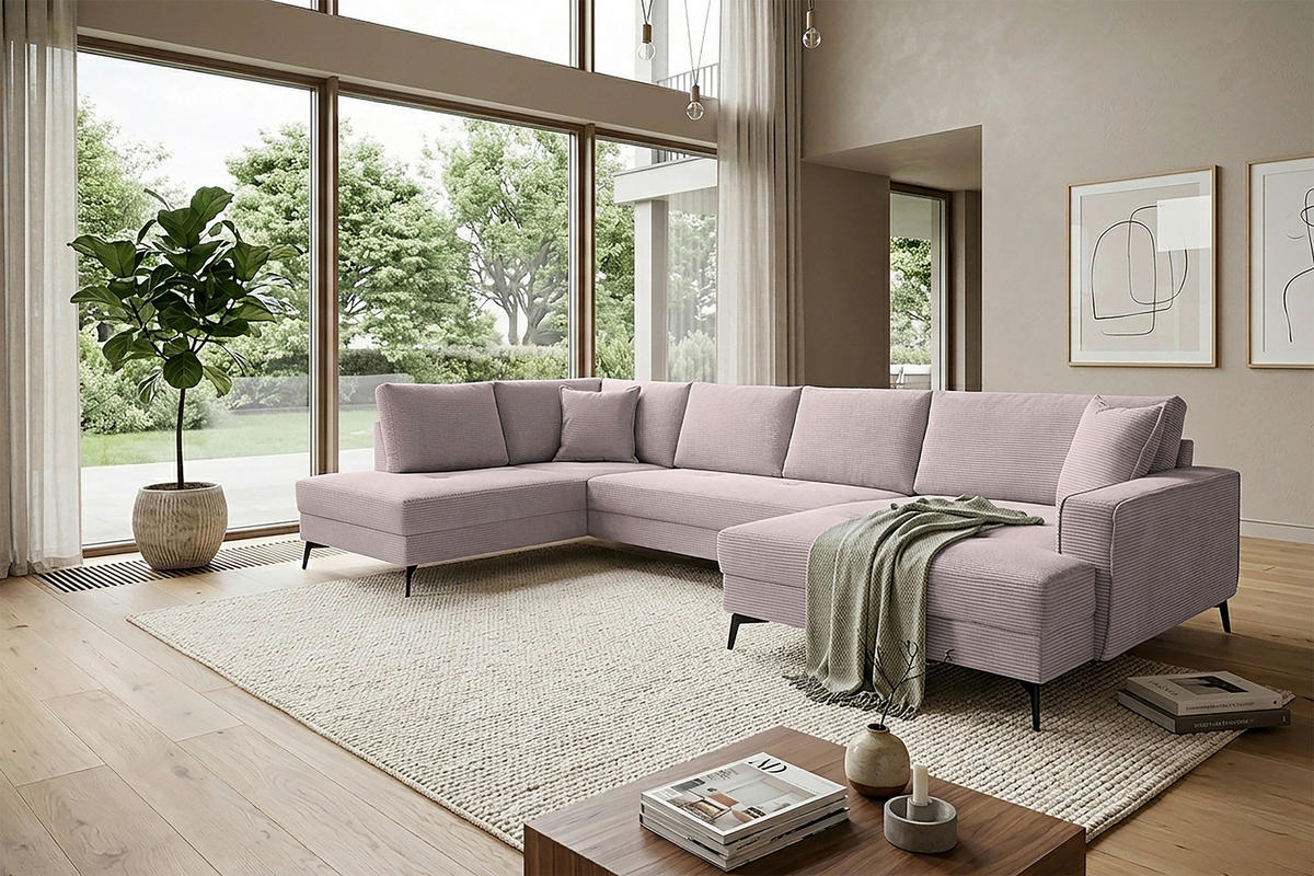 WOHNLANDSCHAFT ZERO Rosa Cord  - Schwarz/Rosa, Trend, Textil/Metall (195/362/173cm) - Livetastic