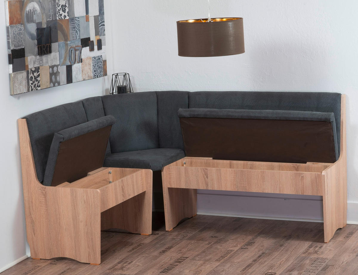 ECKBANKGRUPPE Mikrofaser Grau, Sonoma Eiche  - Grau/Sonoma Eiche, KONVENTIONELL, Holz/Textil (165/89/125cm) - MID.YOU