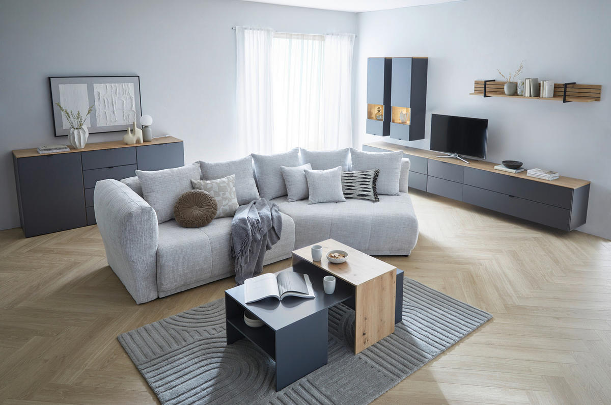 TV-ELEMENT Graphitfarben, Eiche Artisan  140/62/44 cm  - Schwarz/Graphitfarben, MODERN, Holzwerkstoff/Metall (140/62/44cm) - Hom`in