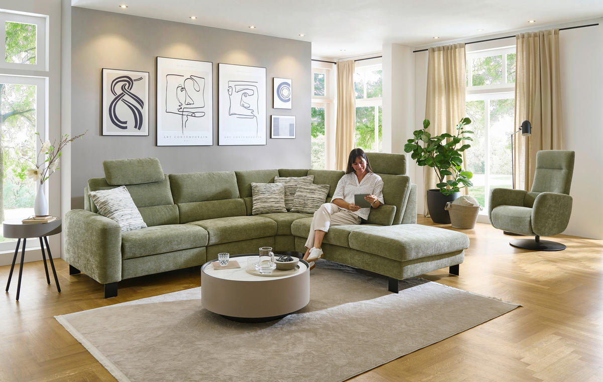ECKSOFA Olivgrün Chenille  - Schwarz/Olivgrün, Design, Textil/Metall (285/248cm) - Beldomo Comfort