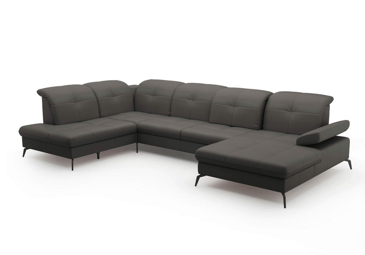 WOHNLANDSCHAFT in Vliesstoff Kombination Echtleder/Stoff Mokka  - Schwarz/Mokka, Konventionell, Leder/Textil (231/357/185cm) - Sit & More