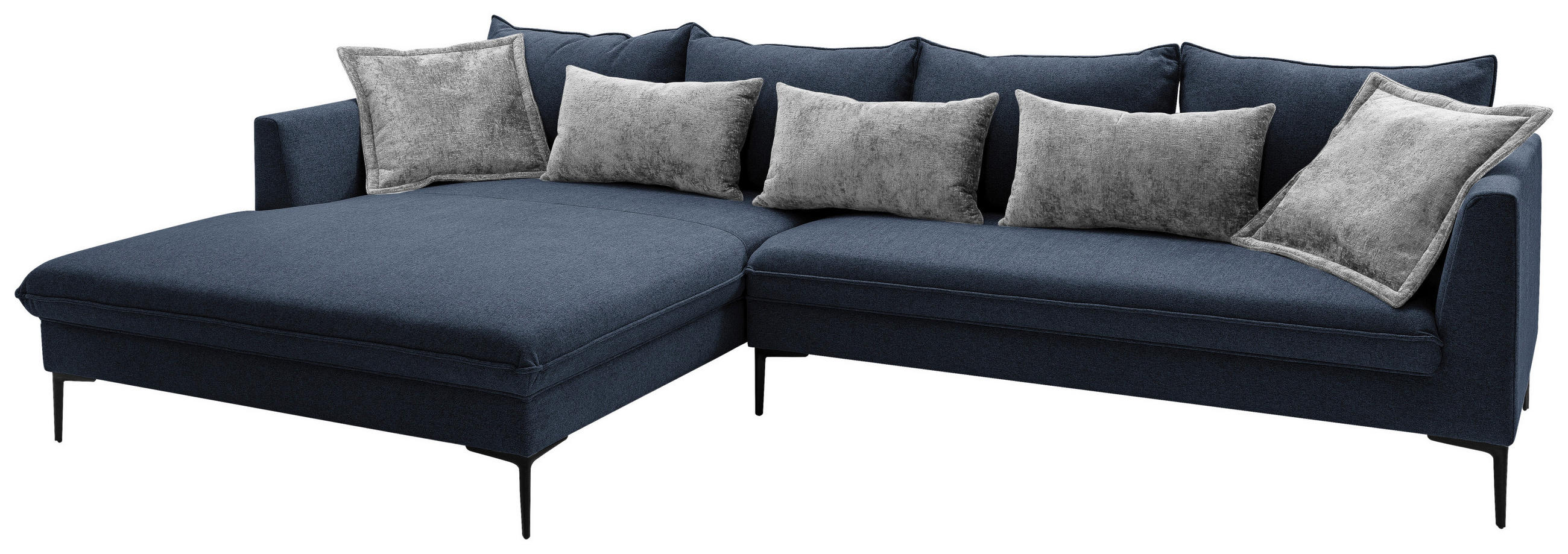 ECKSOFA in Flachgewebe Dunkelblau  - Dunkelgrau/Schwarz, Design, Textil/Metall (187/321cm) - Livetastic