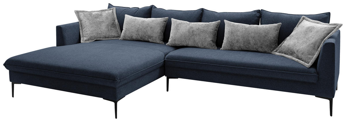 ECKSOFA in Flachgewebe Dunkelblau  187/321 cm  - Dunkelgrau/Schwarz, Design, Textil/Metall (187/321cm) - Livetastic