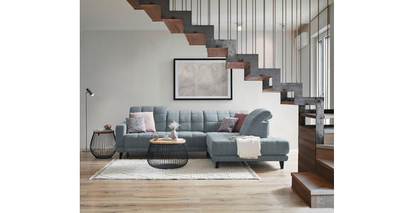 ECKSOFA in Webstoff Hellblau  302/216 cm  - Schwarz/Hellblau, Design, Holz/Textil (302/216cm) - Xora