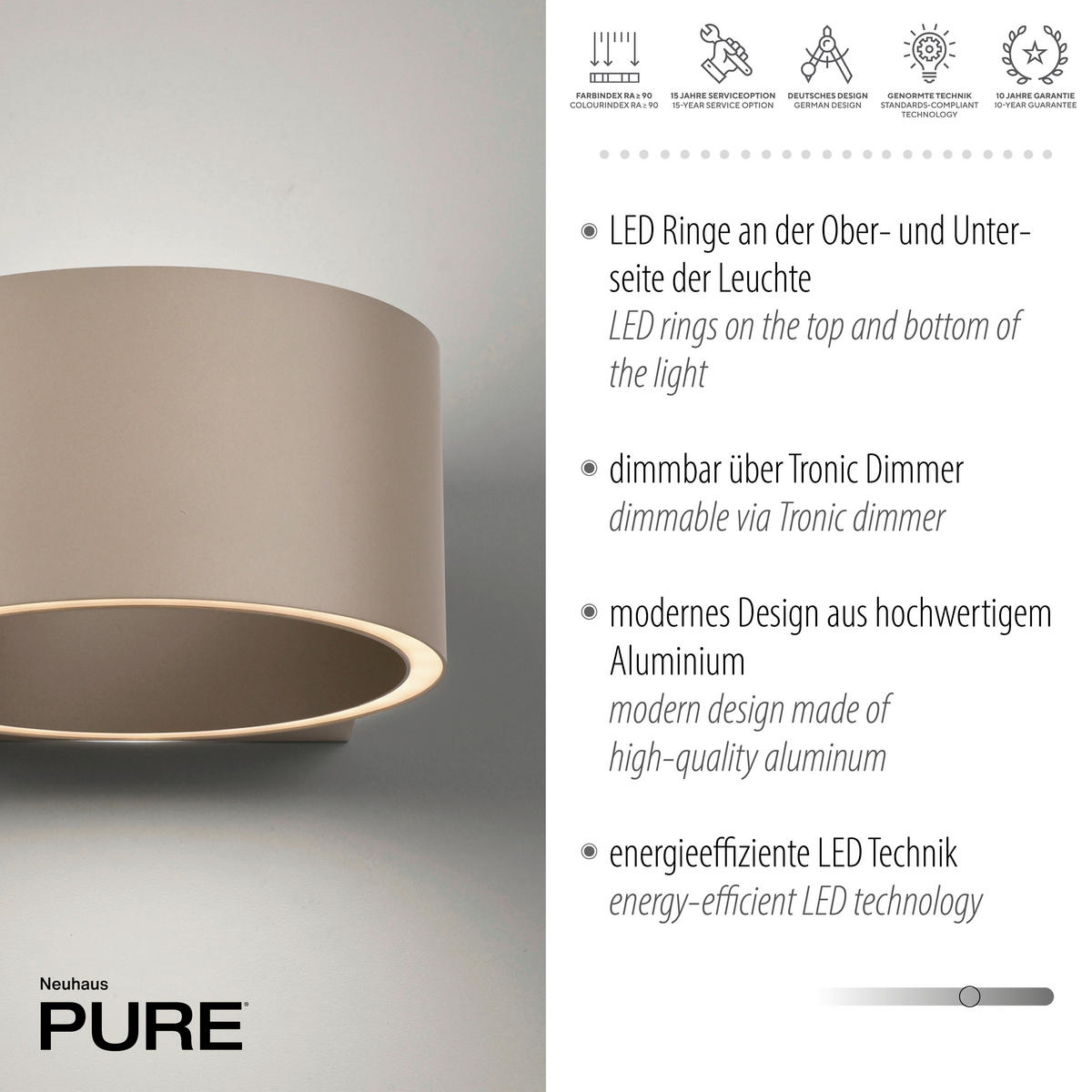 LED-WANDLEUCHTE Pure Clipse 18.5/15/8 cm  - Braun, Design, Kunststoff/Metall (18.5/15/8cm) - Neuhaus PURE