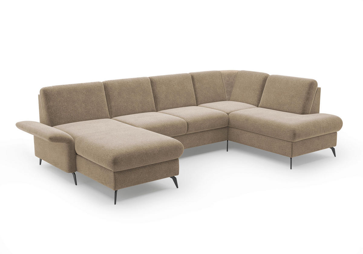 WOHNLANDSCHAFT Hellbraun Flachgewebe  - Hellbraun/Schwarz, KONVENTIONELL, Textil/Metall (164/314/195cm) - Sit & More