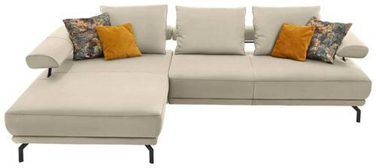 ECKSOFA in Echtleder Creme, Ecru  224/305 cm  - Ecru/Creme, Design, Leder/Metall (224/305cm) - Dieter Knoll