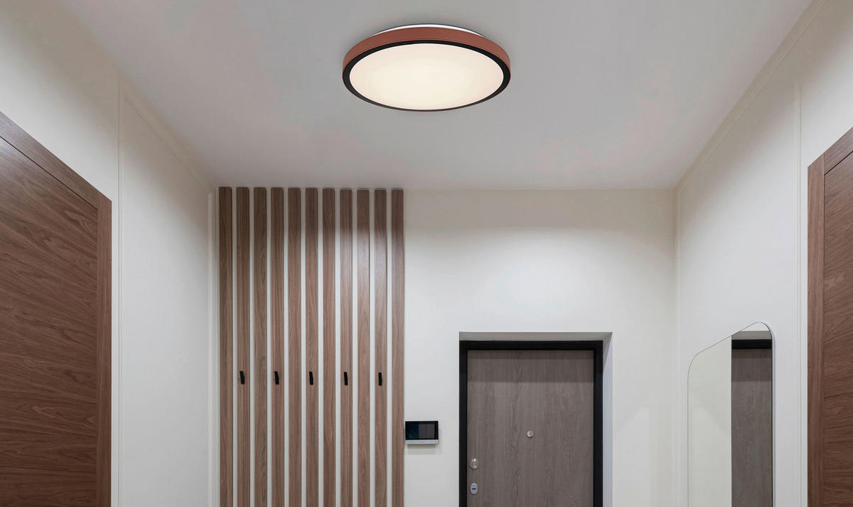 LED-DECKENLEUCHTE 24 W  42/9,5 cm    - Weiss/Dunkelbraun, Konventionell, Leder/Kunststoff (42/9,5cm) - Globo