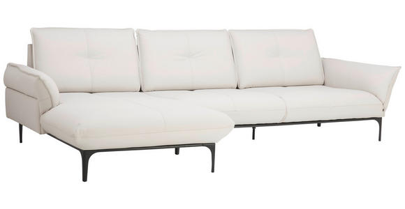 ECKSOFA Creme Echtleder  - Creme/Schwarz, Design, Leder/Metall (182/325cm) - Valnatura