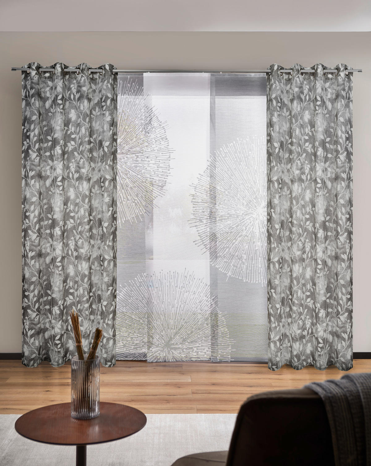 ÖSENVORHANG halbtransparent  - Weiß/Grau, Design, Textil (135/245cm) - Esposa