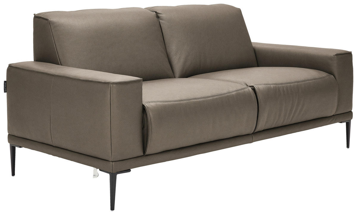 2-SITZER-SOFA in Echtleder Taupe  - Taupe/Schwarz, Design, Leder/Metall (180/82/92cm) - Johann Jakob