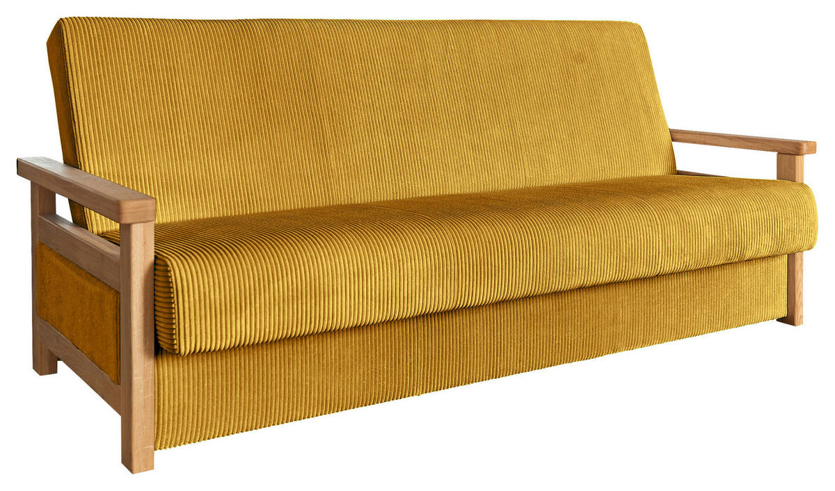 SCHLAFSOFA in Cord Senfgelb  - Senfgelb/Naturfarben, Design, Holz/Textil (220/90/90cm) - P & B