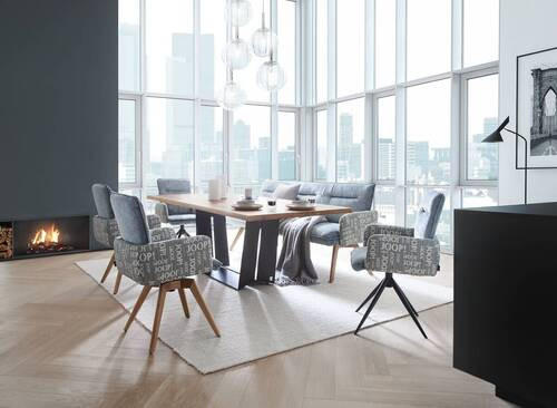ESSTISCH in Holz, Metall 200/100/75 cm  - Eichefarben/Schwarz, Design, Holz/Metall (200/100/75cm) - Joop!