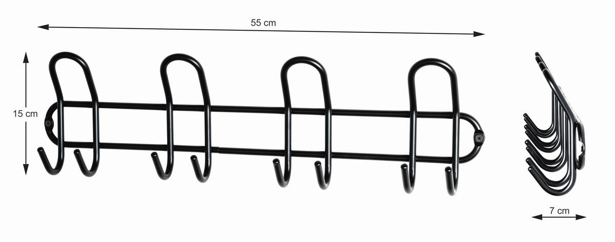 HAKENLEISTE  in Schwarz  - Schwarz, Design, Metall (55/15/7cm)