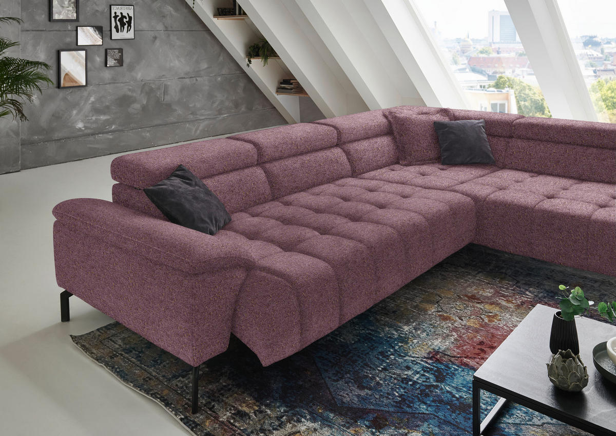 ECKSOFA in Chenille Beere  - Beere/Schwarz, Design, Textil/Metall (323/222cm) - Beldomo Style