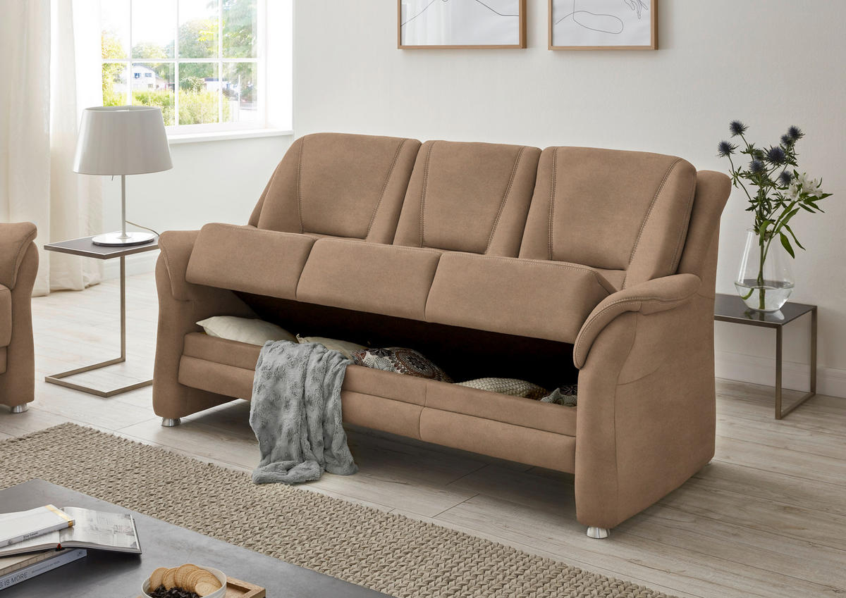 3-SITZER-SOFA in Mikrofaser Beige  - Beige/Alufarben, Konventionell, Textil/Metall (198/100/89cm) - Beldomo Comfort