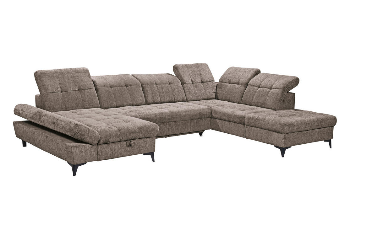 WOHNLANDSCHAFT MERCY Braun Mikrovelours  - Schwarz/Braun, MODERN, Kunststoff/Textil (169/348/245cm) - MID.YOU