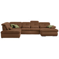 WOHNLANDSCHAFT  in Mikrofaser Braun  - Chromfarben/Braun, Design, Textil (260/371/195cm) - Beldomo Style