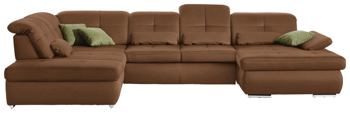 WOHNLANDSCHAFT  in Mikrofaser Braun  - Chromfarben/Braun, Design, Textil (260/371/195cm) - Beldomo Style