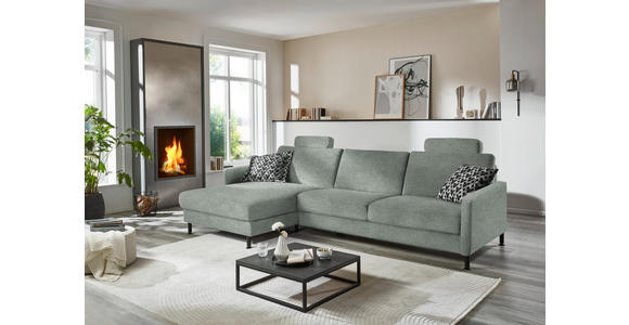 ECKSOFA  in Chenille, Flachgewebe Hellgrau Rücken echt  175/316 cm  - Hellgrau/Schwarz, Design, Textil/Metall (175/316cm) - Dieter Knoll