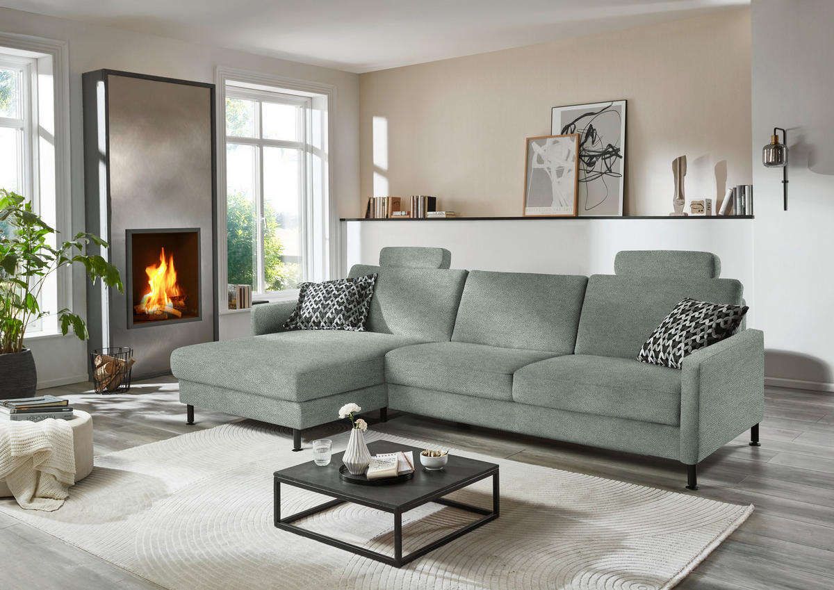 ECKSOFA  in Chenille, Flachgewebe Hellgrau  175/316 cm  - Hellgrau/Schwarz, Design, Textil/Metall (175/316cm) - Dieter Knoll