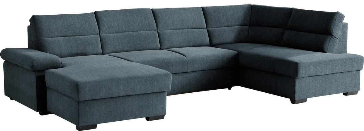WOHNLANDSCHAFT in Webstoff Blau  - Blau/Dunkelbraun, Konventionell, Kunststoff/Textil (166/319/183cm) - Cantus
