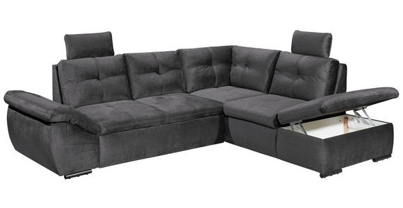 ECKSOFA Grau Mikrovelours  - Schwarz/Grau, KONVENTIONELL, Kunststoff/Textil (265/217cm) - Carryhome