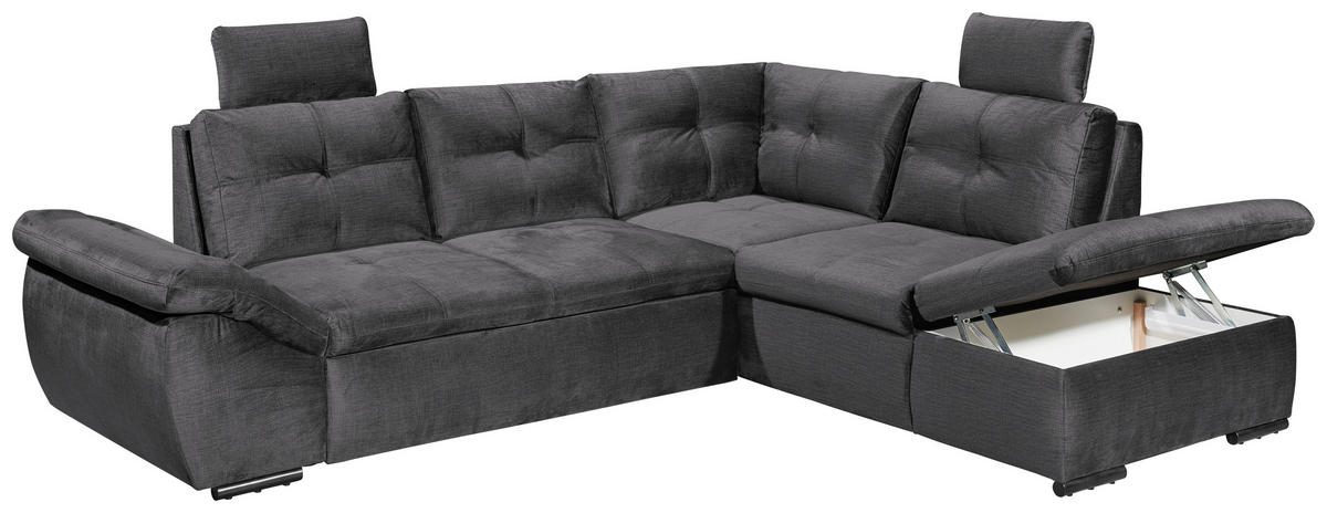 ECKSOFA in Mikrovelours Grau  - Schwarz/Grau, Konventionell, Kunststoff/Textil (265/217cm) - Carryhome