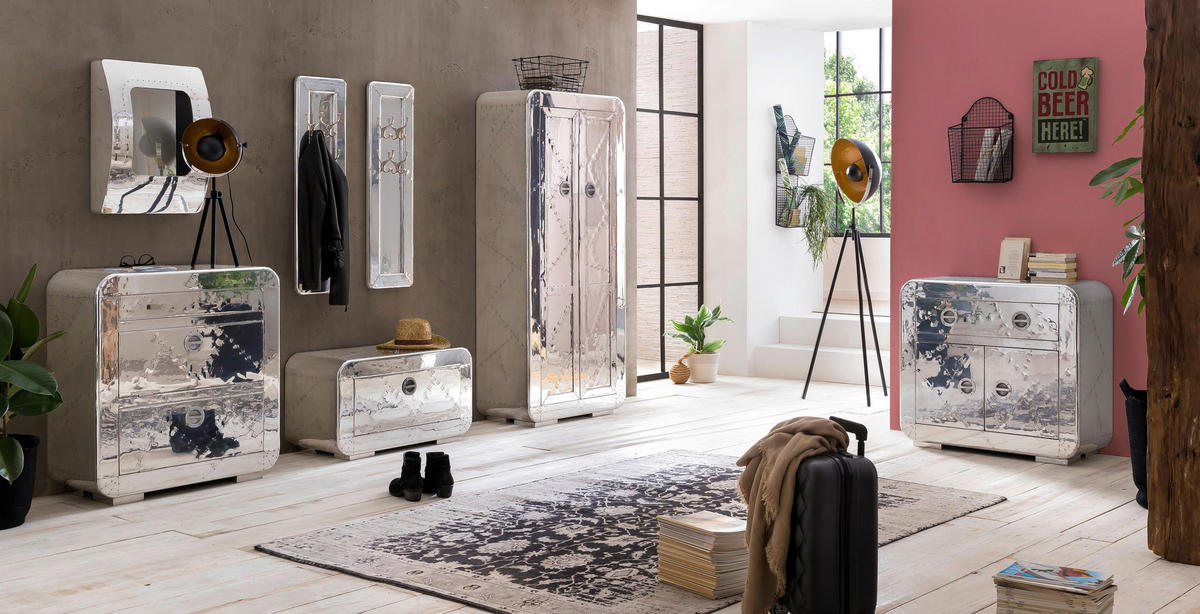 SCHUHSCHRANK Mangoholz massiv Silberfarben  - Silberfarben, Design, Holz/Holzwerkstoff (85/40/90cm) - MID.YOU