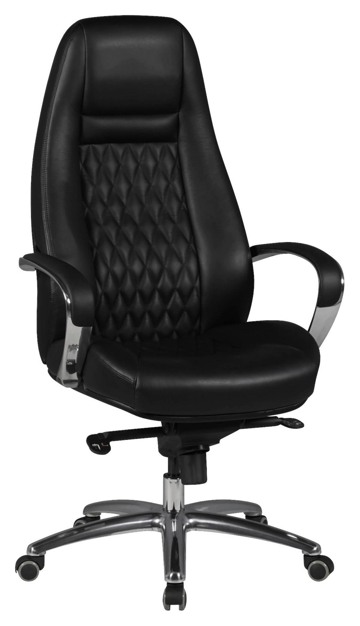 CHEFSESSEL  in Lederlook Schwarz  - Alufarben/Schwarz, Modern, Leder/Kunststoff (68/130/68cm) - MID.YOU