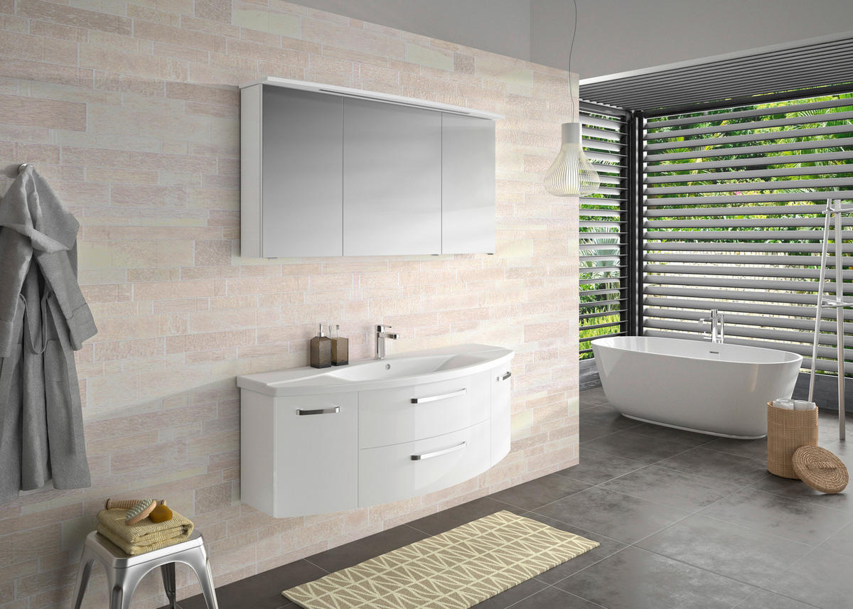 BADEZIMMER 3-teilig  in 144 cm  - Chromfarben/Weiß Hochglanz, MODERN, Glas/Keramik (144cm) - Sadena
