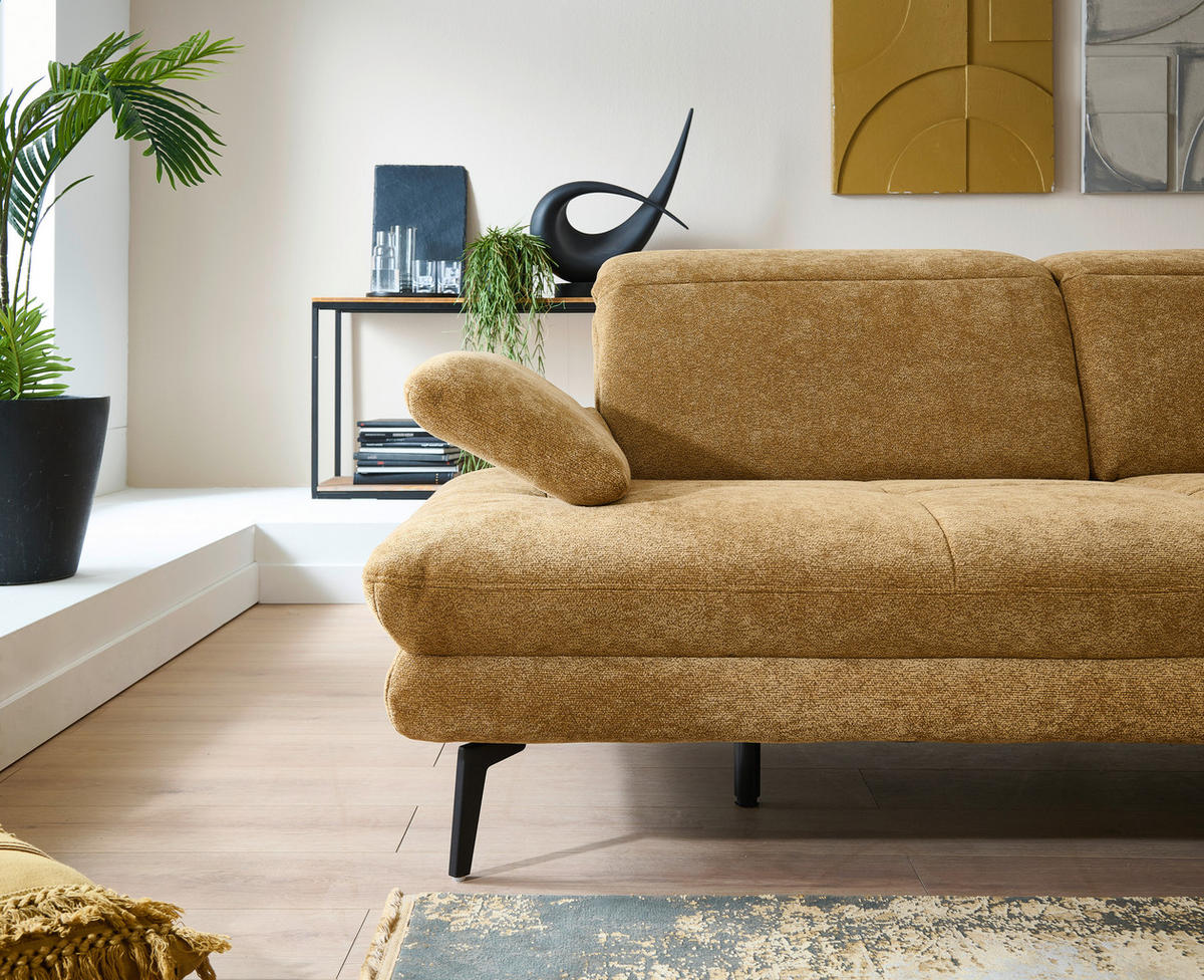 ECKSOFA Beldomo System Dunkelgelb Chenille Rücken echt, Kopfteilverstellung  - Dunkelgelb/Schwarz, Design, Textil/Metall (311/235cm) - Beldomo System