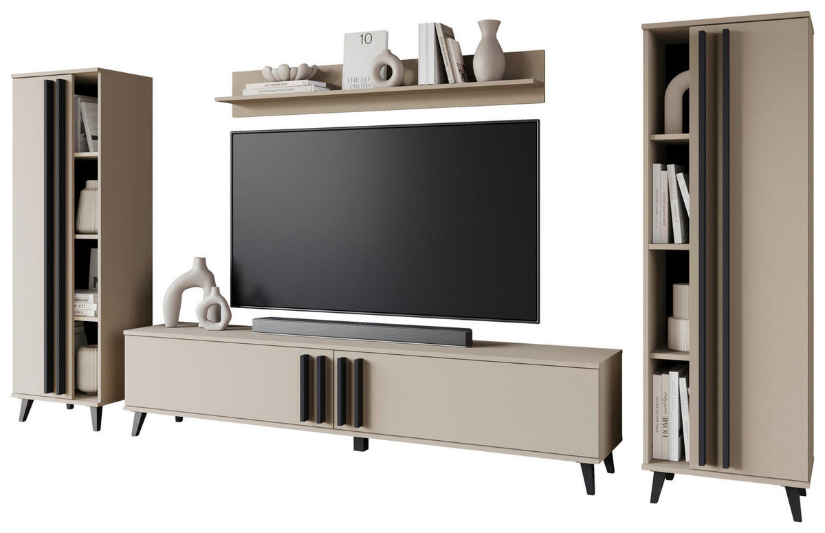 WOHNWAND 4-teilig  in Beige 270/140/33 cm  - Beige/Schwarz, Trend, Holzwerkstoff/Kunststoff (270/140/33cm)