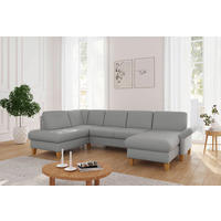 WOHNLANDSCHAFT Hellgrau Flachgewebe  - Eichefarben/Hellgrau, KONVENTIONELL, Holz/Textil (195/314/164cm) - Sit & More