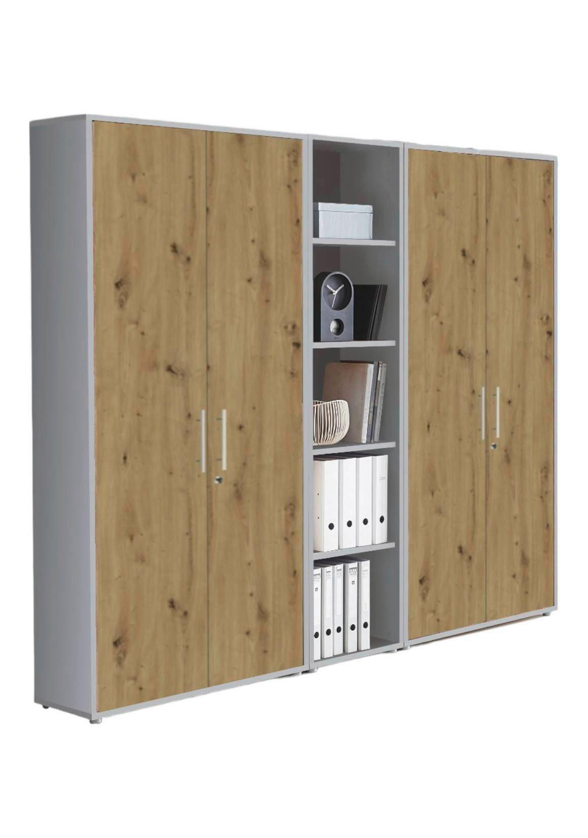 AKTENSCHRANK Eiche Artisan, Hellgrau  - Hellgrau/Eiche Artisan, MODERN, Holzwerkstoff (212,9/185,6/33cm) - MID.YOU
