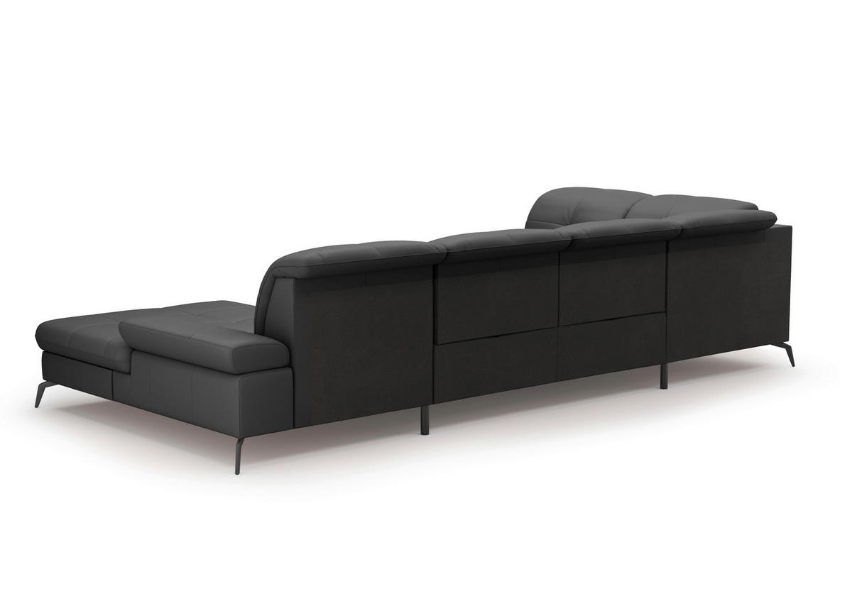 WOHNLANDSCHAFT in Vliesstoff Kombination Echtleder/Stoff Schwarz  - Schwarz, Konventionell, Leder/Textil (231/357/185cm) - Sit & More