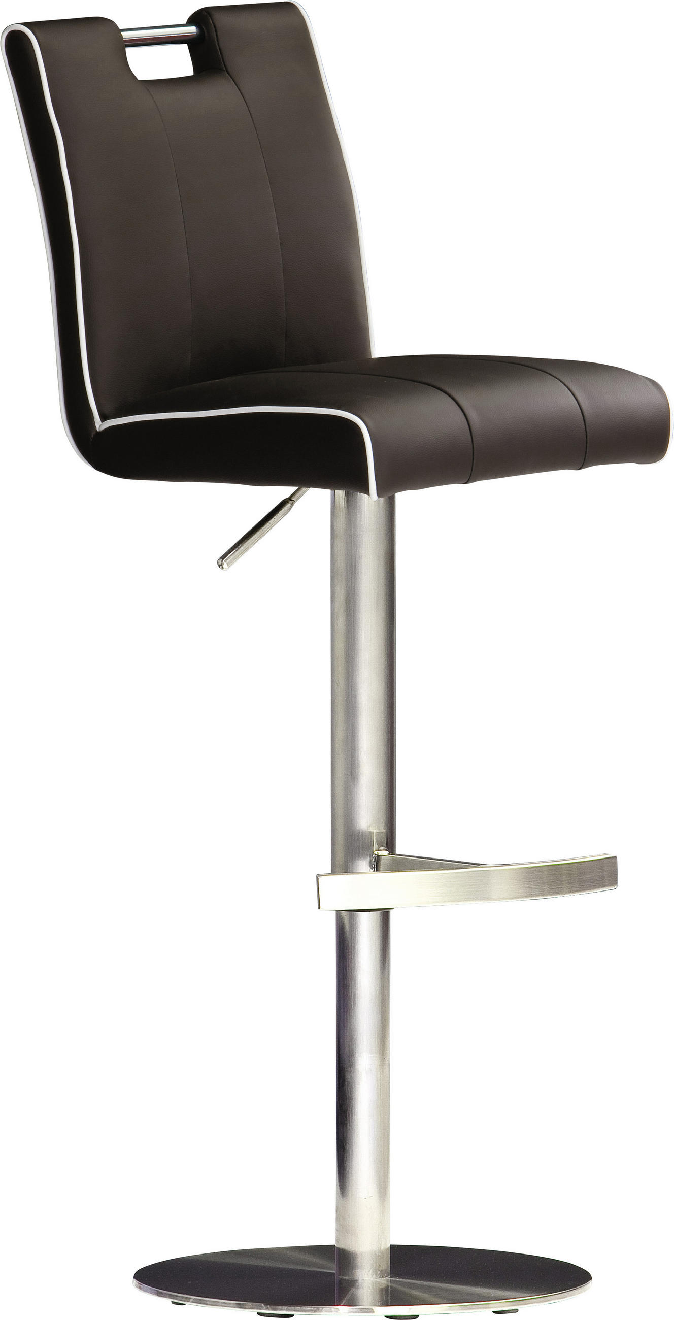 Barhocker in Metall, Textil Braun, Edelstahlfarben