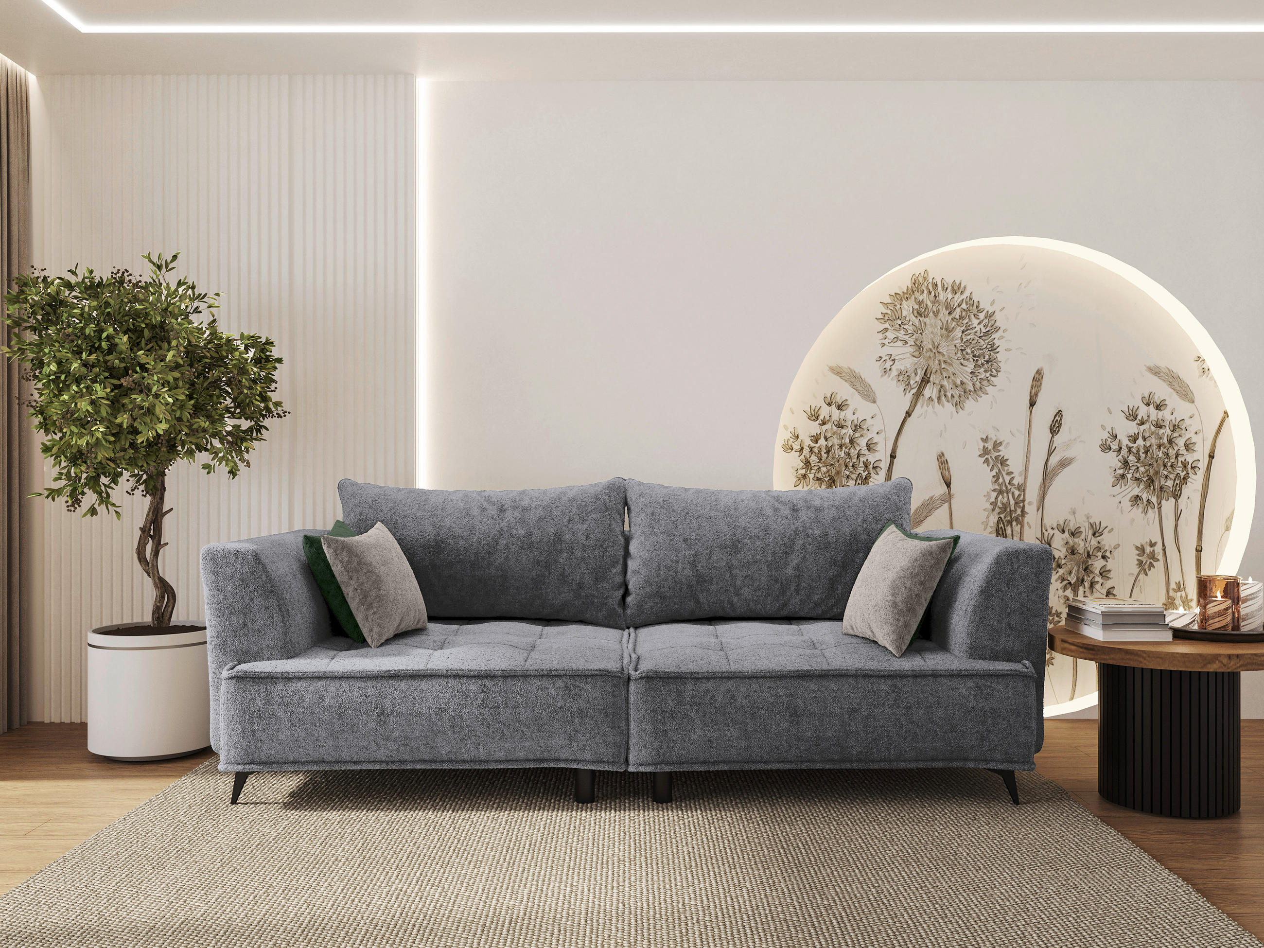 BIGSOFA in Chenille Hellgrau  - Ecru/Hellgrau, Design, Textil/Metall (250/90/120cm) - home24
