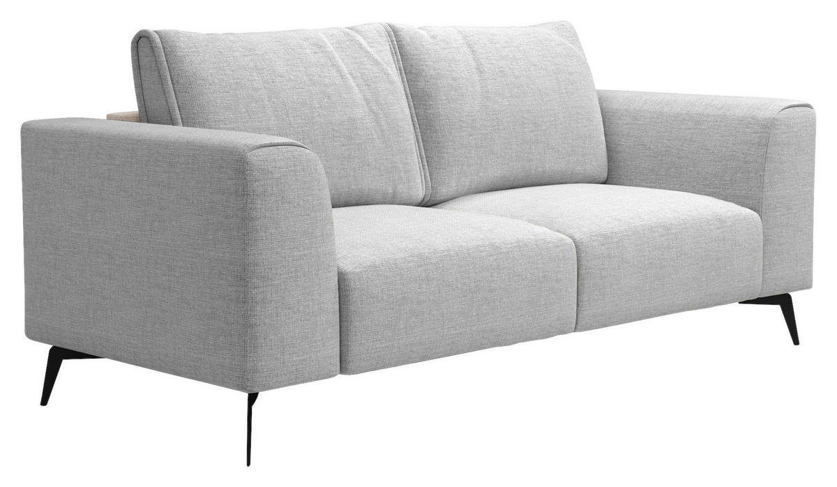 2-SITZER-SOFA in beflockt Hellgrau  - Hellgrau/Schwarz, Design, Holz/Textil (186/88/90cm) - MID.YOU