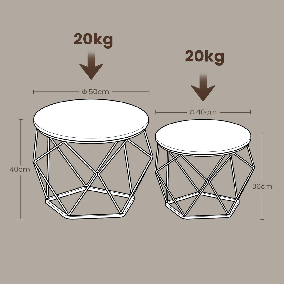 COUCHTISCHSET rund Weiß  - Weiß, Trend, Holzwerkstoff/Metall (48,2/39,2/48,2cm) - MID.YOU