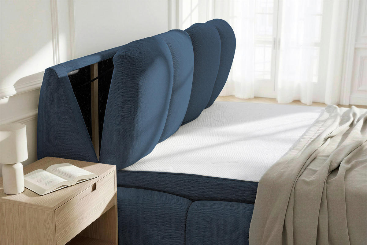 POLSTERBETT 140/200 cm,  in Blau, gepolstertes Kopfteil, Lattenrost, Bettkasten,  - Blau/Schwarz, Design, Holz/Kunststoff (140/200cm) - Chameo