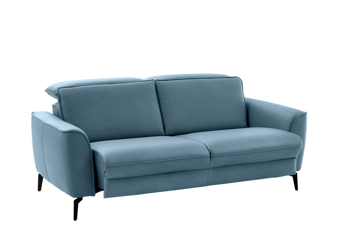 2,5-SITZER in Echtleder Hellblau  - Schwarz/Hellblau, Natur, Leder/Metall (194/81/110cm) - Valdera
