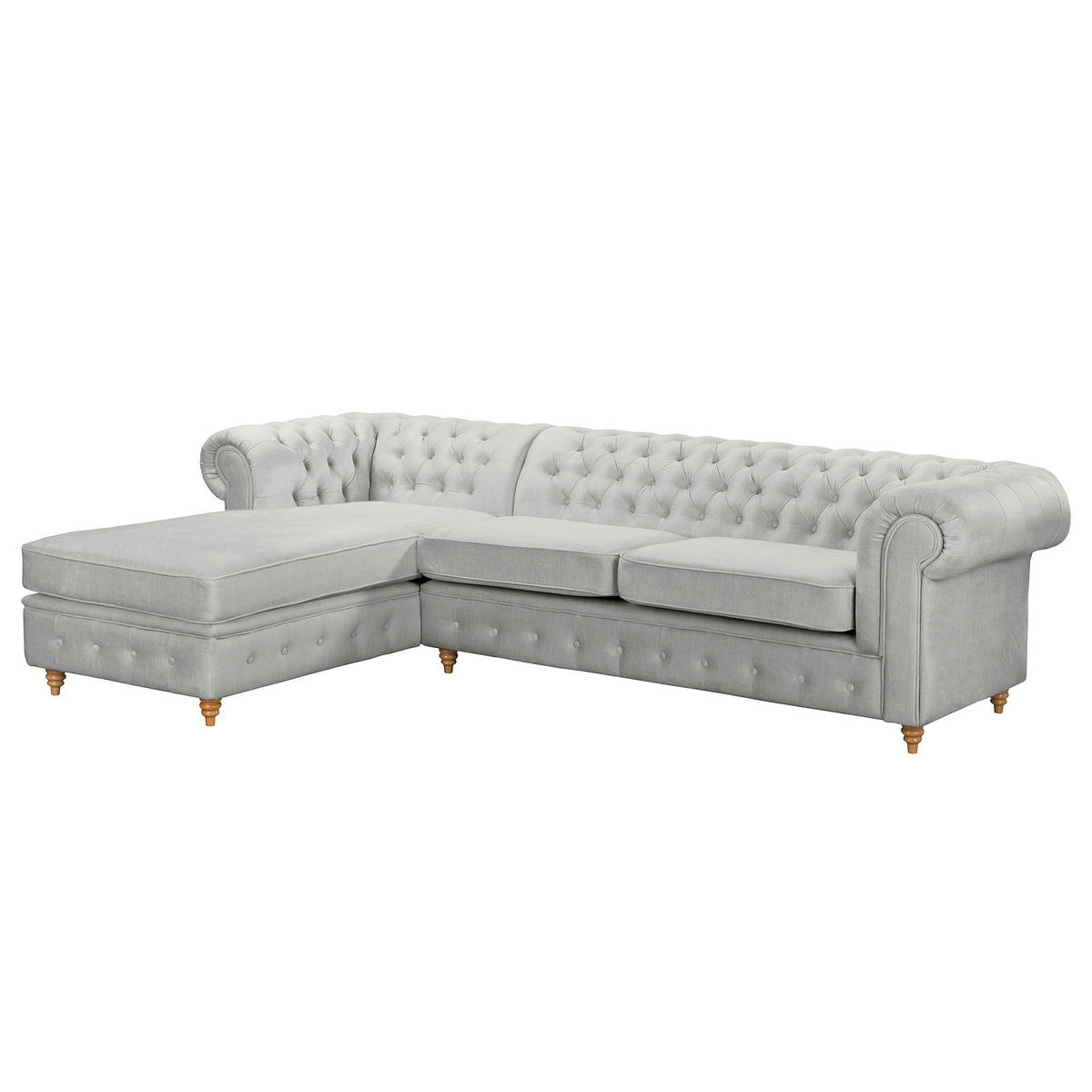 ECKSOFA Mikrofaser Hellgrau  - Hellgrau/Braun, Design, Holz/Textil (182/284cm) - P & B